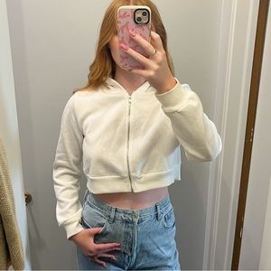 white cropped zip up hoodie
